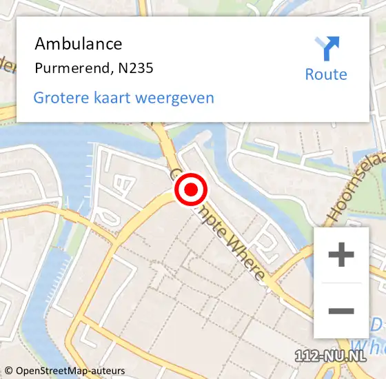 Locatie op kaart van de 112 melding: Ambulance Purmerend, N235 op 22 juli 2017 07:17