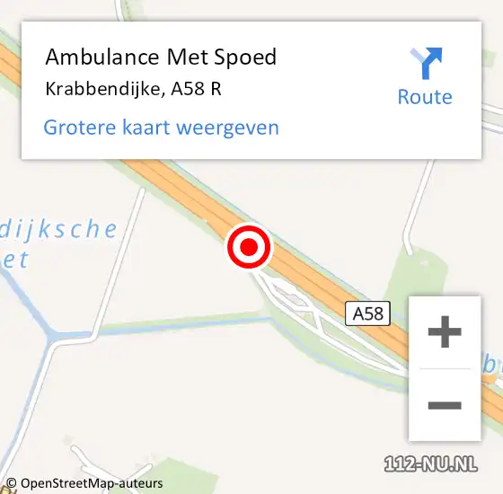 Locatie op kaart van de 112 melding: Ambulance Met Spoed Naar Krabbendijke, A58 R op 22 juli 2017 07:54