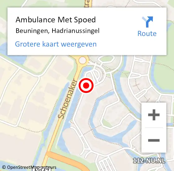 Locatie op kaart van de 112 melding: Ambulance Met Spoed Naar Beuningen, Hadrianussingel op 22 juli 2017 11:07