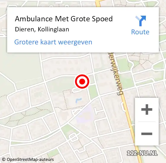 Locatie op kaart van de 112 melding: Ambulance Met Grote Spoed Naar Dieren, Kollinglaan op 22 juli 2017 11:34