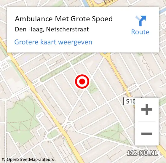 Locatie op kaart van de 112 melding: Ambulance Met Grote Spoed Naar Den Haag, Netscherstraat op 22 juli 2017 11:55