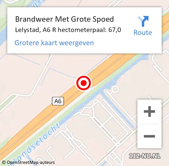 Locatie op kaart van de 112 melding: Brandweer Met Grote Spoed Naar Lelystad, A6 L hectometerpaal: 62,9 op 22 juli 2017 19:01