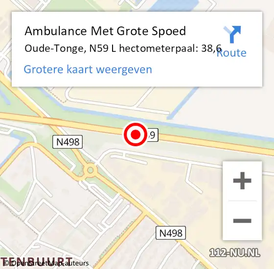 Locatie op kaart van de 112 melding: Ambulance Met Grote Spoed Naar Oude-Tonge, N59 L hectometerpaal: 38,6 op 22 juli 2017 22:54