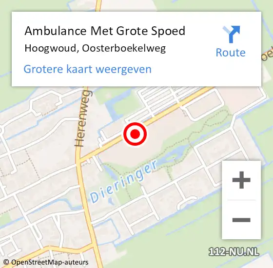 Locatie op kaart van de 112 melding: Ambulance Met Grote Spoed Naar Hoogwoud, Oosterboekelweg op 23 juli 2017 03:10