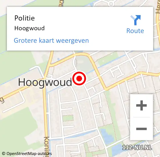 Locatie op kaart van de 112 melding: Politie Hoogwoud op 23 juli 2017 03:15