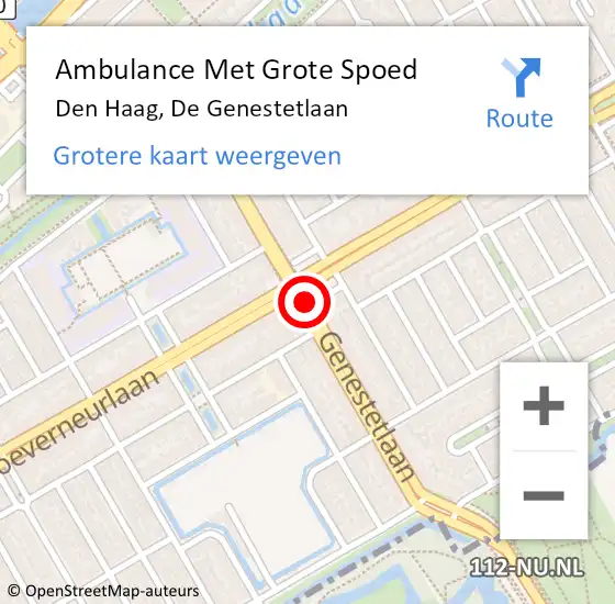 Locatie op kaart van de 112 melding: Ambulance Met Grote Spoed Naar Den Haag, De Genestetlaan op 23 juli 2017 19:43