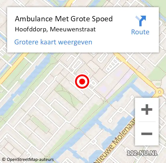 Locatie op kaart van de 112 melding: Ambulance Met Grote Spoed Naar Hoofddorp, Meeuwenstraat op 24 juli 2017 05:05