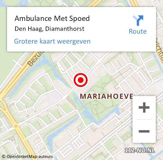Locatie op kaart van de 112 melding: Ambulance Met Spoed Naar Den Haag, Diamanthorst op 24 juli 2017 13:11