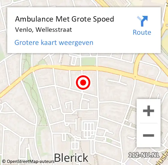 Locatie op kaart van de 112 melding: Ambulance Met Grote Spoed Naar Venlo, Wellesstraat op 24 juli 2017 18:04
