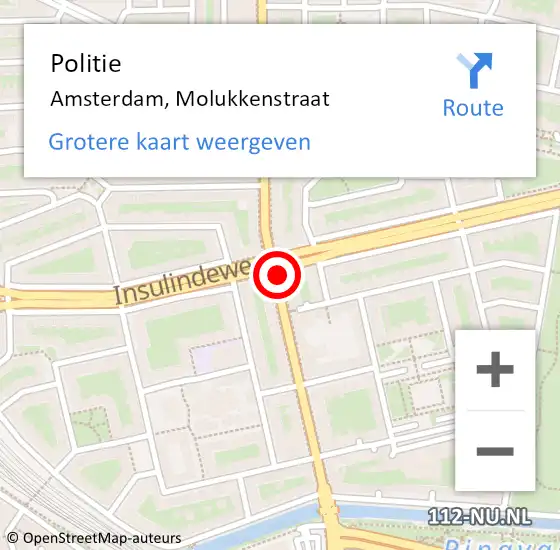 Locatie op kaart van de 112 melding: Politie Amsterdam, Molukkenstraat op 24 juli 2017 19:50