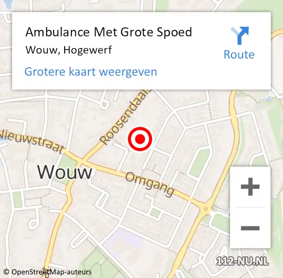 Locatie op kaart van de 112 melding: Ambulance Met Grote Spoed Naar Wouw, Hogewerf op 25 juli 2017 00:32