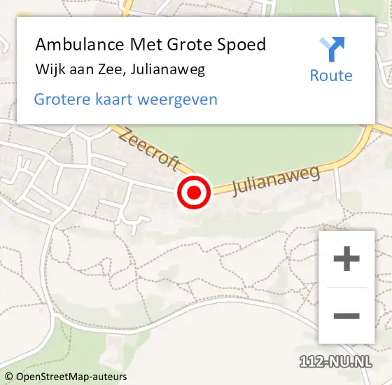 Locatie op kaart van de 112 melding: Ambulance Met Grote Spoed Naar Wijk aan Zee, Julianaweg op 25 juli 2017 02:03