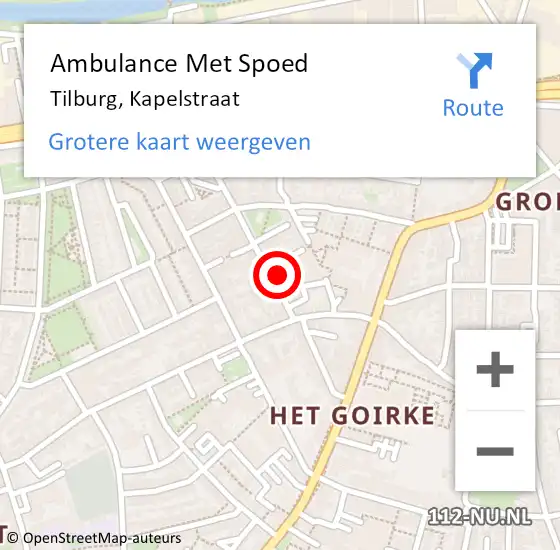 Locatie op kaart van de 112 melding: Ambulance Met Spoed Naar Tilburg, Kapelstraat op 25 juli 2017 02:10