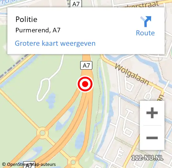 Locatie op kaart van de 112 melding: Politie Purmerend, A7 R op 25 juli 2017 16:50