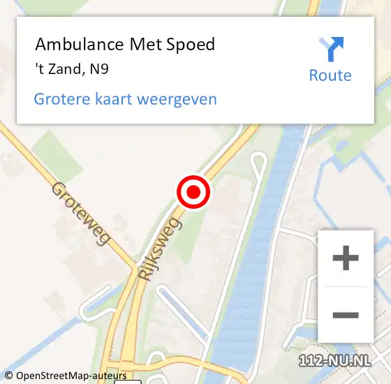 Locatie op kaart van de 112 melding: Ambulance Met Spoed Naar 't Zand, N9 hectometerpaal: 105,0 op 25 juli 2017 17:43