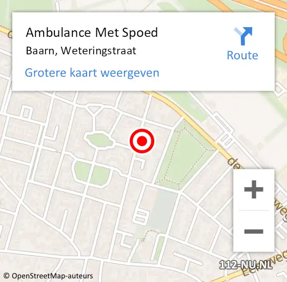 Locatie op kaart van de 112 melding: Ambulance Met Spoed Naar Baarn, Weteringstraat op 25 juli 2017 18:37