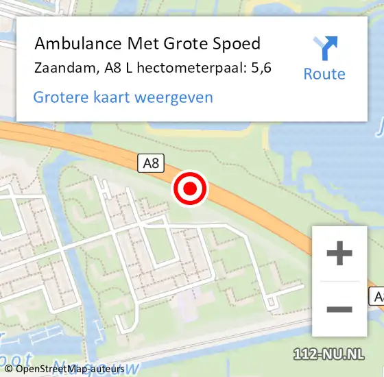 Locatie op kaart van de 112 melding: Ambulance Met Grote Spoed Naar Zaandam, A8 L hectometerpaal: 5,6 op 25 juli 2017 18:43