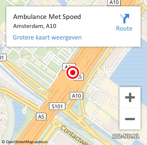 Locatie op kaart van de 112 melding: Ambulance Met Spoed Naar Amsterdam, A10 op 26 juli 2017 09:06