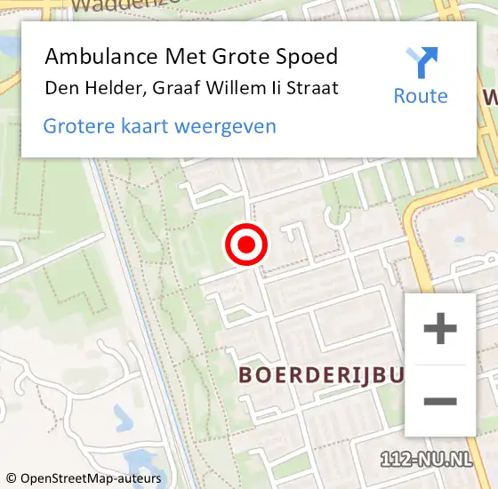 Locatie op kaart van de 112 melding: Ambulance Met Grote Spoed Naar Den Helder, Graaf Willem Ii Straat op 26 juli 2017 09:08