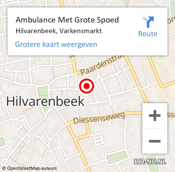 Locatie op kaart van de 112 melding: Ambulance Met Grote Spoed Naar Hilvarenbeek, Varkensmarkt op 26 juli 2017 10:29