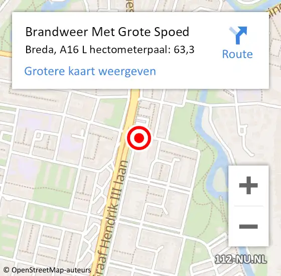 Locatie op kaart van de 112 melding: Brandweer Met Grote Spoed Naar Breda, A16 L hectometerpaal: 63,3 op 26 juli 2017 10:39