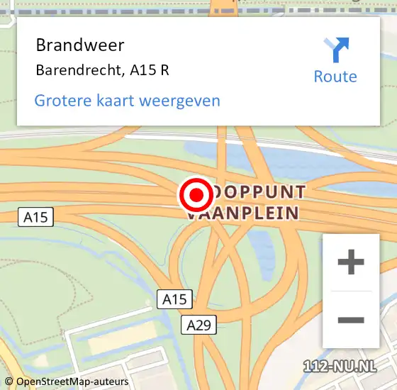 Locatie op kaart van de 112 melding: Brandweer Barendrecht, A15 R op 26 juli 2017 10:58