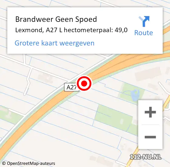 Locatie op kaart van de 112 melding: Brandweer Geen Spoed Naar Lexmond, A27 L hectometerpaal: 52,2 op 26 juli 2017 11:34