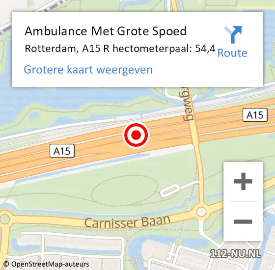 Locatie op kaart van de 112 melding: Ambulance Met Grote Spoed Naar Rotterdam, A15 R hectometerpaal: 54,4 op 26 juli 2017 11:36