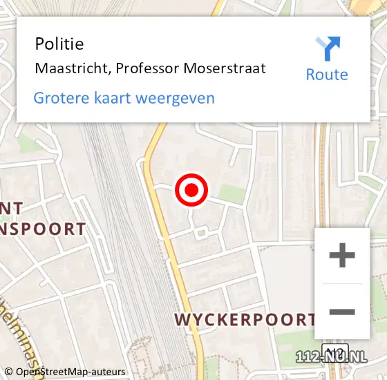 Locatie op kaart van de 112 melding: Politie Maastricht, Professor Moserstraat op 26 juli 2017 12:28