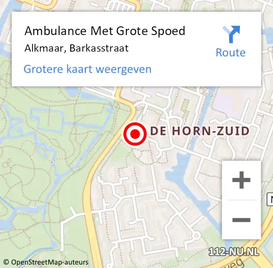Locatie op kaart van de 112 melding: Ambulance Met Grote Spoed Naar Alkmaar, Barkasstraat op 26 juli 2017 13:04