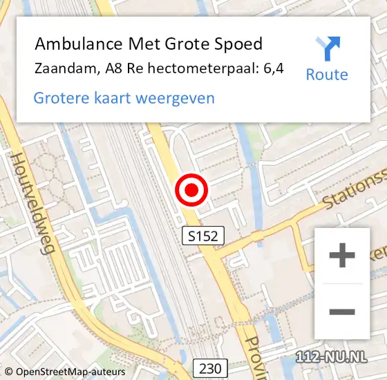 Locatie op kaart van de 112 melding: Ambulance Met Grote Spoed Naar Zaandam, A7 Re hectometerpaal: 5,6 op 26 juli 2017 13:18