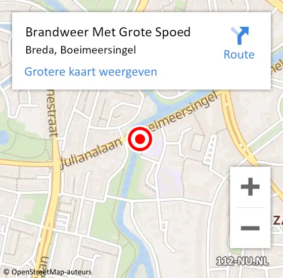 Locatie op kaart van de 112 melding: Brandweer Met Grote Spoed Naar Breda, Boeimeersingel op 26 juli 2017 13:39