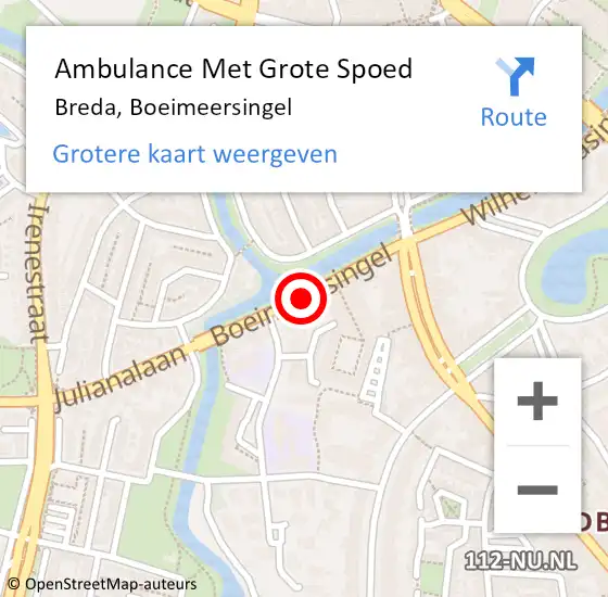 Locatie op kaart van de 112 melding: Ambulance Met Grote Spoed Naar Breda, Boeimeersingel op 26 juli 2017 13:41