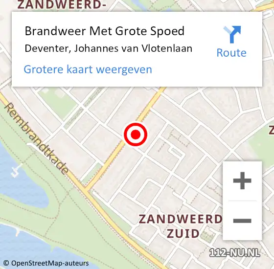 Locatie op kaart van de 112 melding: Brandweer Met Grote Spoed Naar Deventer, Johannes van Vlotenlaan op 26 juli 2017 13:52