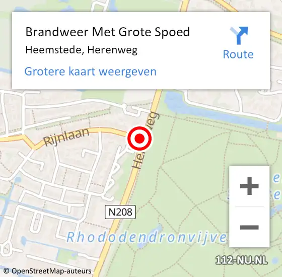 Locatie op kaart van de 112 melding: Brandweer Met Grote Spoed Naar Heemstede, Herenweg op 26 juli 2017 14:01