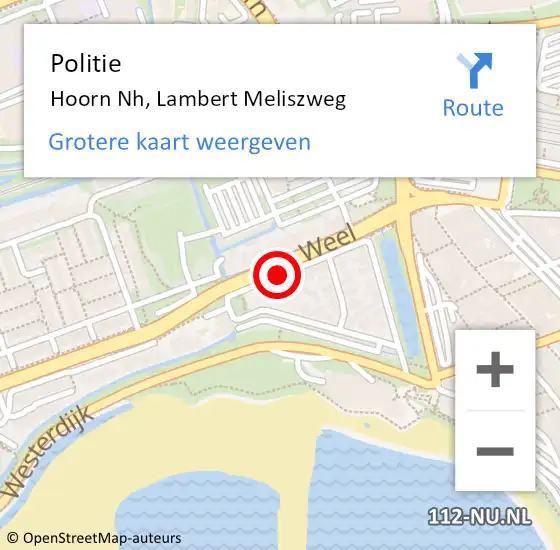 Locatie op kaart van de 112 melding: Politie Hoorn Nh, Lambert Meliszweg op 26 juli 2017 14:18