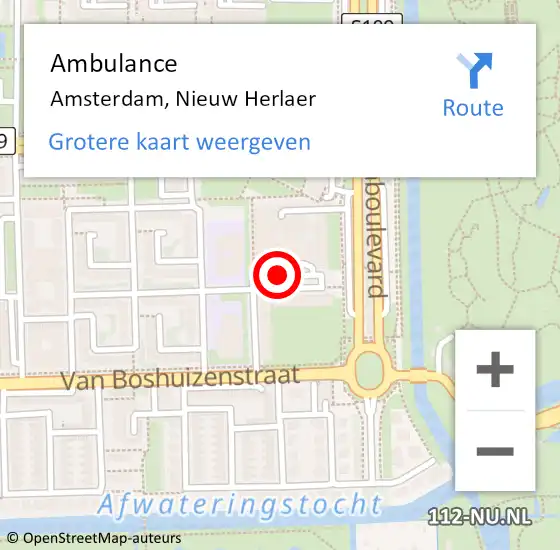 Locatie op kaart van de 112 melding: Ambulance Amsterdam, Nieuw Herlaer op 26 juli 2017 14:29