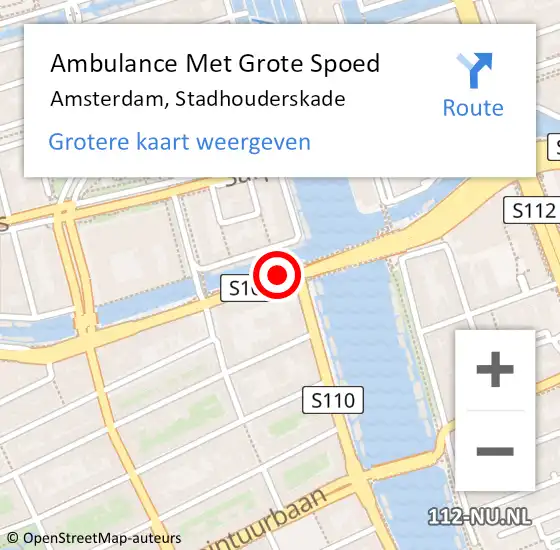Locatie op kaart van de 112 melding: Ambulance Met Grote Spoed Naar Amsterdam, Stadhouderskade op 26 juli 2017 14:35