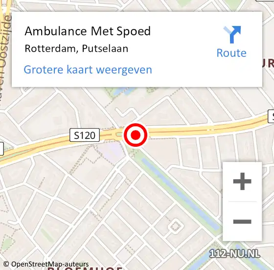 Locatie op kaart van de 112 melding: Ambulance Met Spoed Naar Rotterdam, Putselaan op 26 juli 2017 14:36