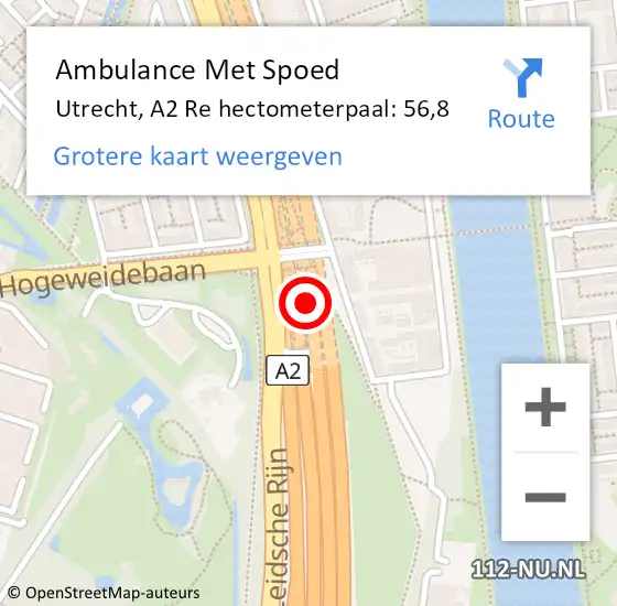 Locatie op kaart van de 112 melding: Ambulance Met Spoed Naar Utrecht, A2 R hectometerpaal: 60,1 op 26 juli 2017 17:25