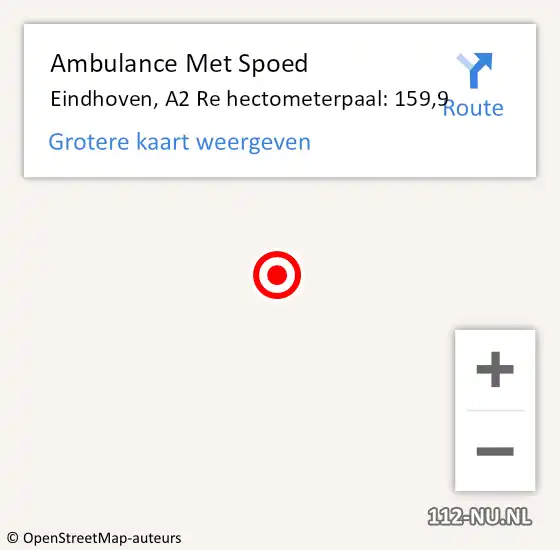 Locatie op kaart van de 112 melding: Ambulance Met Spoed Naar Eindhoven, A2 Re hectometerpaal: 165,9 op 26 juli 2017 20:42