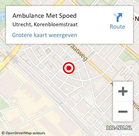 Locatie op kaart van de 112 melding: Ambulance Met Spoed Naar Utrecht, Korenbloemstraat op 27 juli 2017 19:00