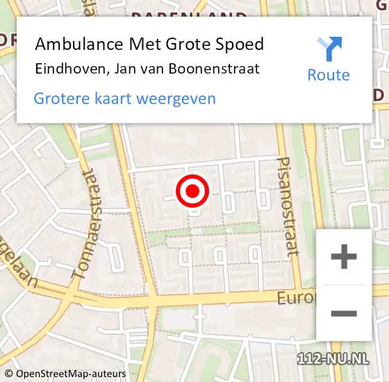 Locatie op kaart van de 112 melding: Ambulance Met Grote Spoed Naar Eindhoven, Jan van Boonenstraat op 27 juli 2017 19:05