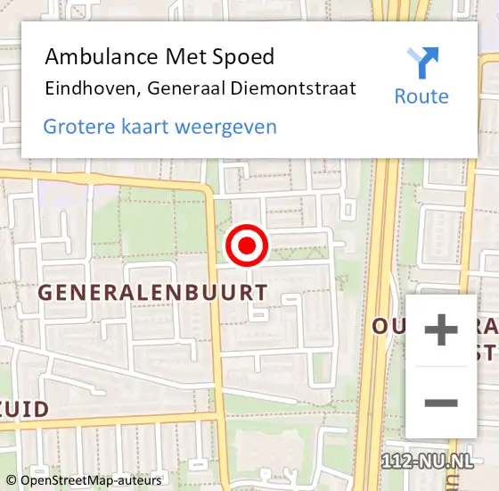 Locatie op kaart van de 112 melding: Ambulance Met Spoed Naar Eindhoven, Generaal Diemontstraat op 27 juli 2017 21:32
