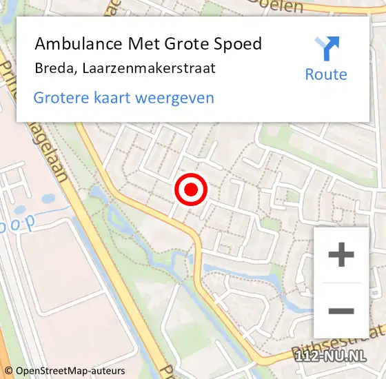 Locatie op kaart van de 112 melding: Ambulance Met Grote Spoed Naar Breda, Laarzenmakerstraat op 27 juli 2017 23:58