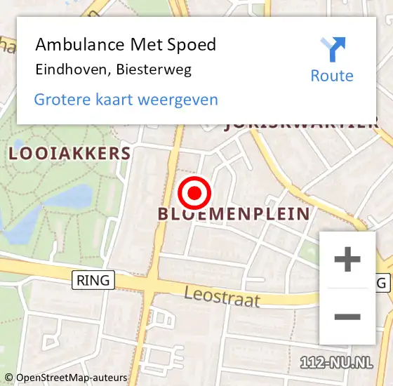 Locatie op kaart van de 112 melding: Ambulance Met Spoed Naar Eindhoven, Biesterweg op 28 juli 2017 07:12