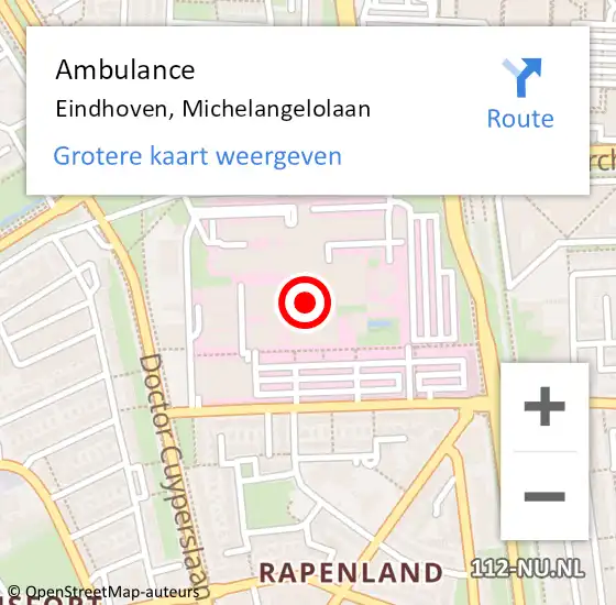 Locatie op kaart van de 112 melding: Ambulance Eindhoven, Michelangelolaan op 28 juli 2017 08:57