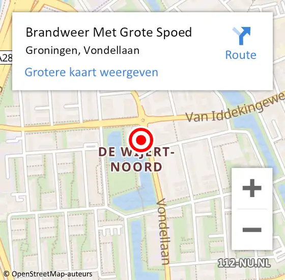 Locatie op kaart van de 112 melding: Brandweer Met Grote Spoed Naar Groningen, Vondellaan op 28 juli 2017 10:10