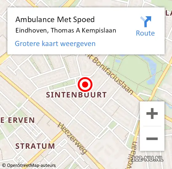 Locatie op kaart van de 112 melding: Ambulance Met Spoed Naar Eindhoven, Thomas A Kempislaan op 28 juli 2017 10:34