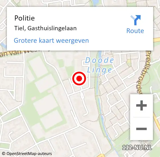 Locatie op kaart van de 112 melding: Politie Tiel, Gasthuislingelaan op 28 juli 2017 11:15